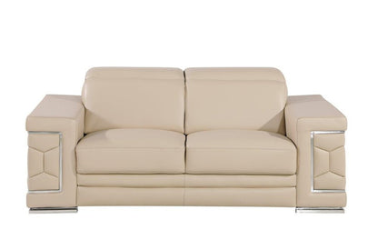 71" Beige And Silver Genuine Leather Loveseat HomeRoots