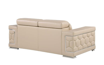 71" Beige And Silver Genuine Leather Loveseat HomeRoots