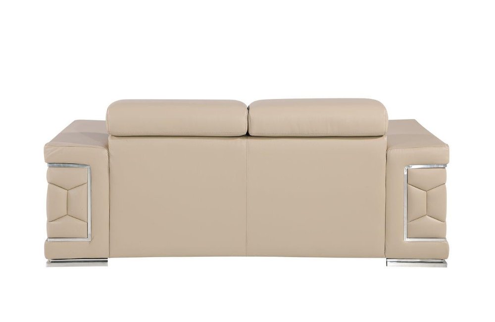 71" Beige And Silver Genuine Leather Loveseat HomeRoots