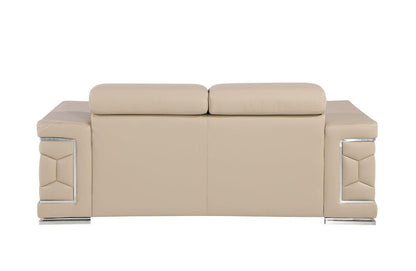 71" Beige And Silver Genuine Leather Loveseat HomeRoots