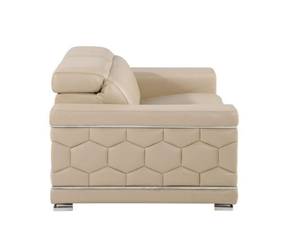 71" Beige And Silver Genuine Leather Loveseat HomeRoots