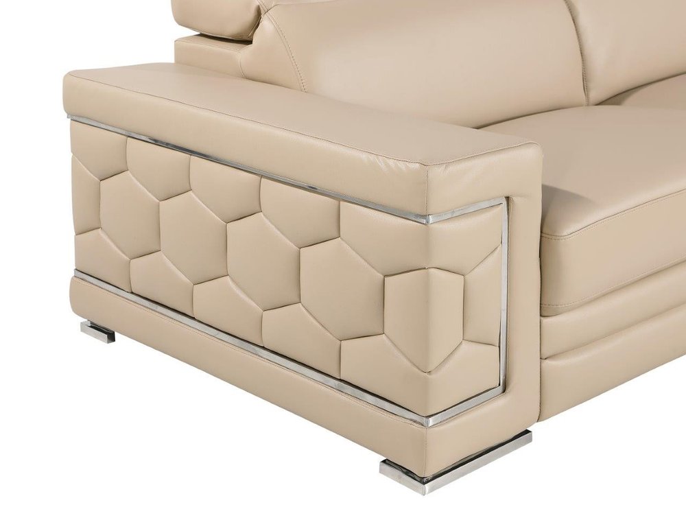 71" Beige And Silver Genuine Leather Loveseat HomeRoots