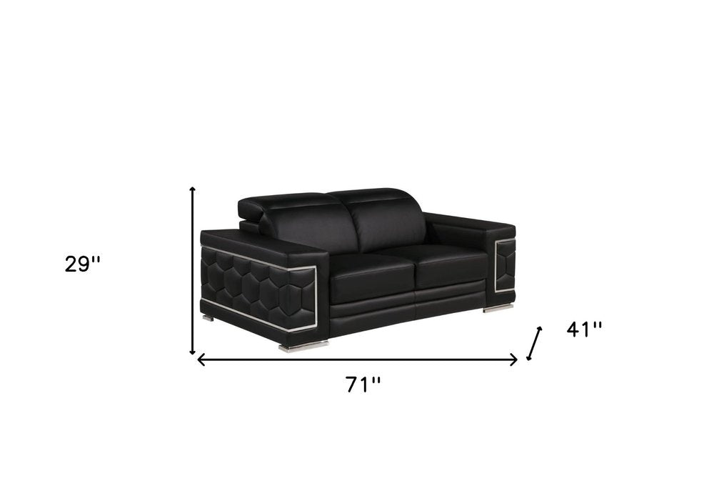 71" Black And Silver Genuine Leather Loveseat HomeRoots
