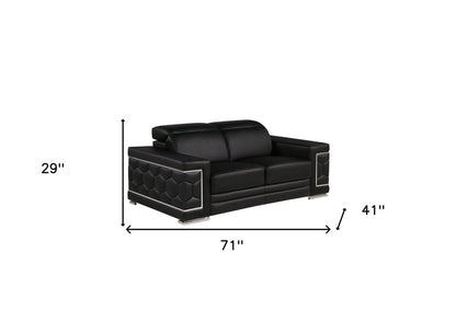 71" Black And Silver Genuine Leather Loveseat HomeRoots