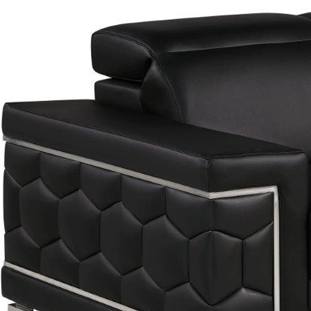 71" Black And Silver Genuine Leather Loveseat HomeRoots