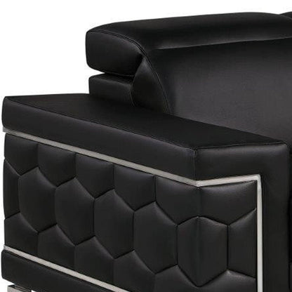 71" Black And Silver Genuine Leather Loveseat HomeRoots