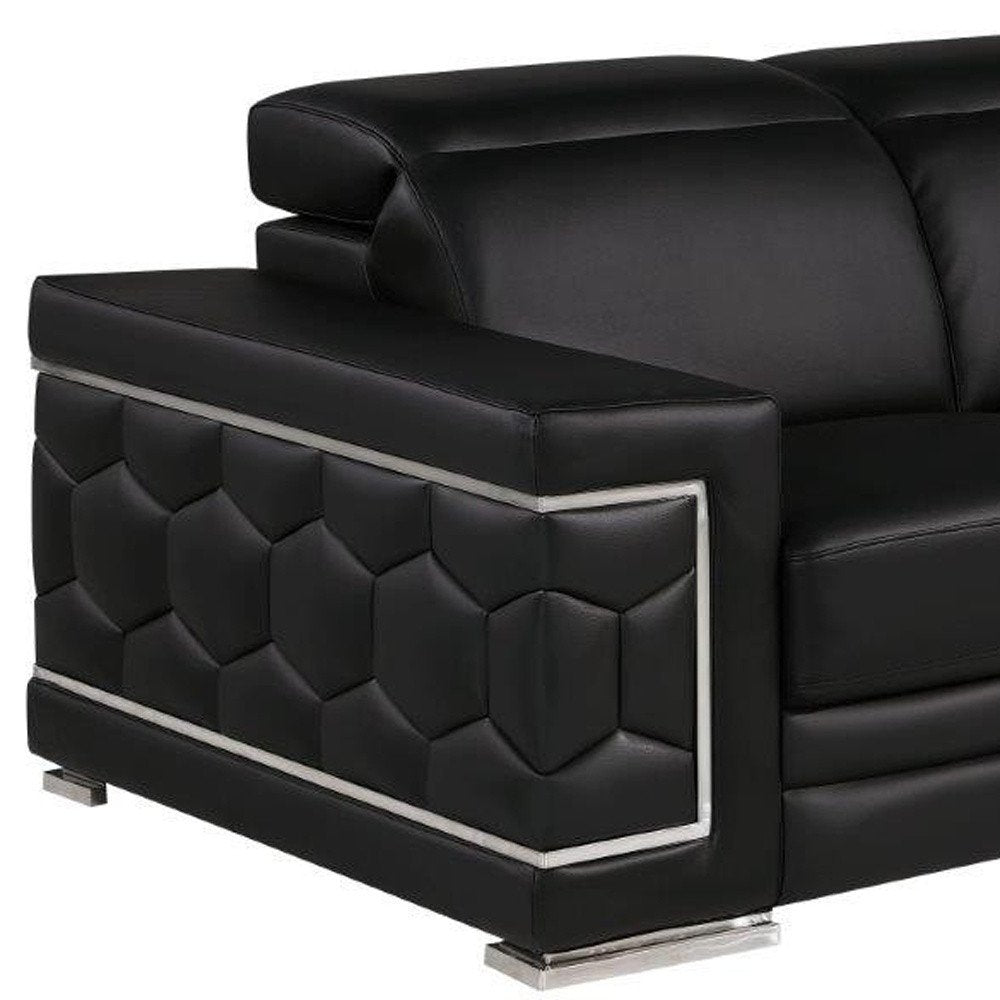 71" Black And Silver Genuine Leather Loveseat HomeRoots