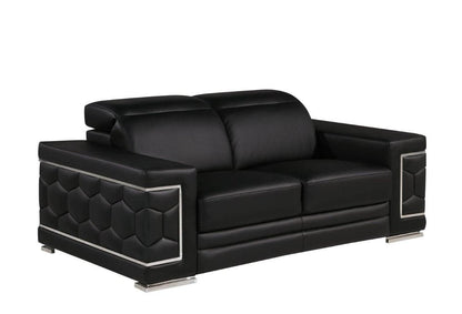 71" Black And Silver Genuine Leather Loveseat HomeRoots