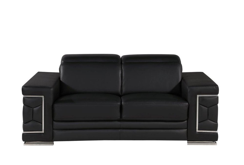 71" Black And Silver Genuine Leather Loveseat HomeRoots