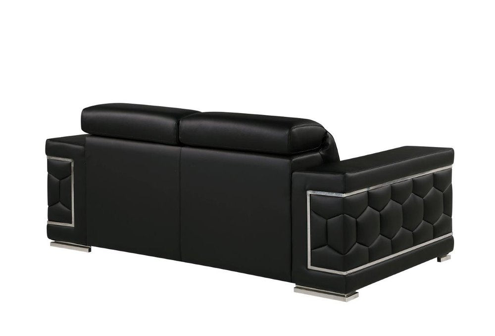 71" Black And Silver Genuine Leather Loveseat HomeRoots