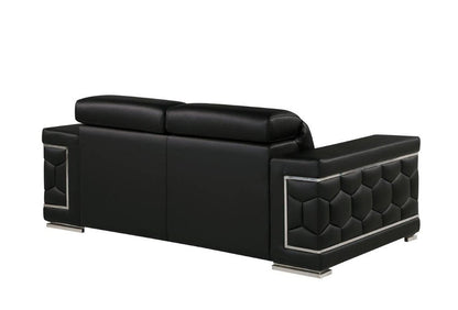 71" Black And Silver Genuine Leather Loveseat HomeRoots