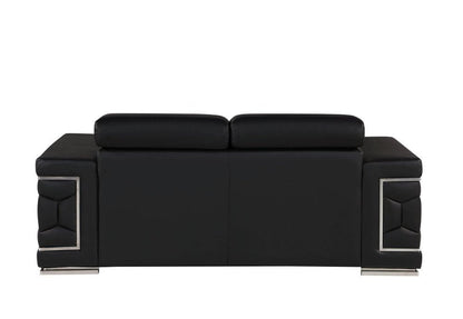 71" Black And Silver Genuine Leather Loveseat HomeRoots