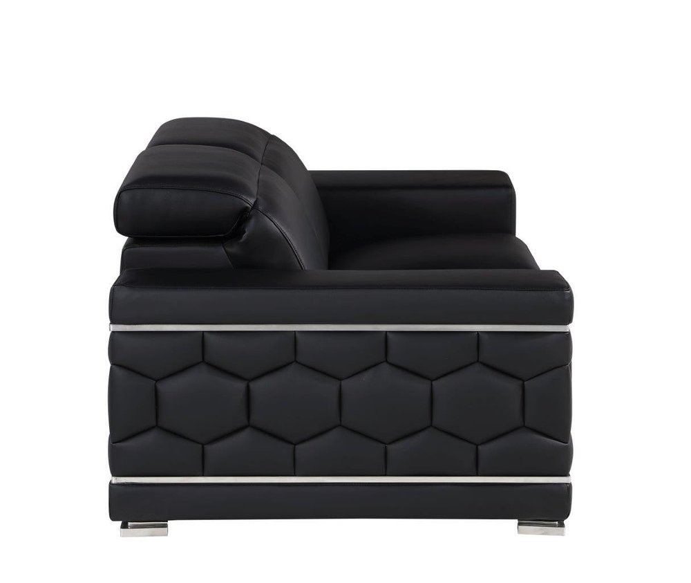 71" Black And Silver Genuine Leather Loveseat HomeRoots