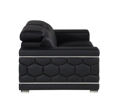 71" Black And Silver Genuine Leather Loveseat HomeRoots