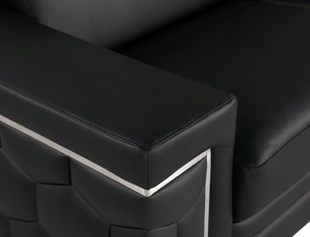 71" Black And Silver Genuine Leather Loveseat HomeRoots