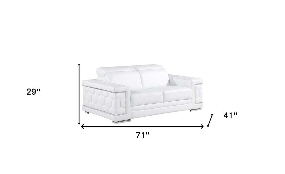 71" White And Silver Genuine Leather Love Seat — view 10