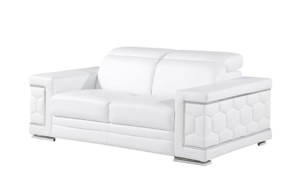 71" White And Silver Genuine Leather Love Seat — view 12