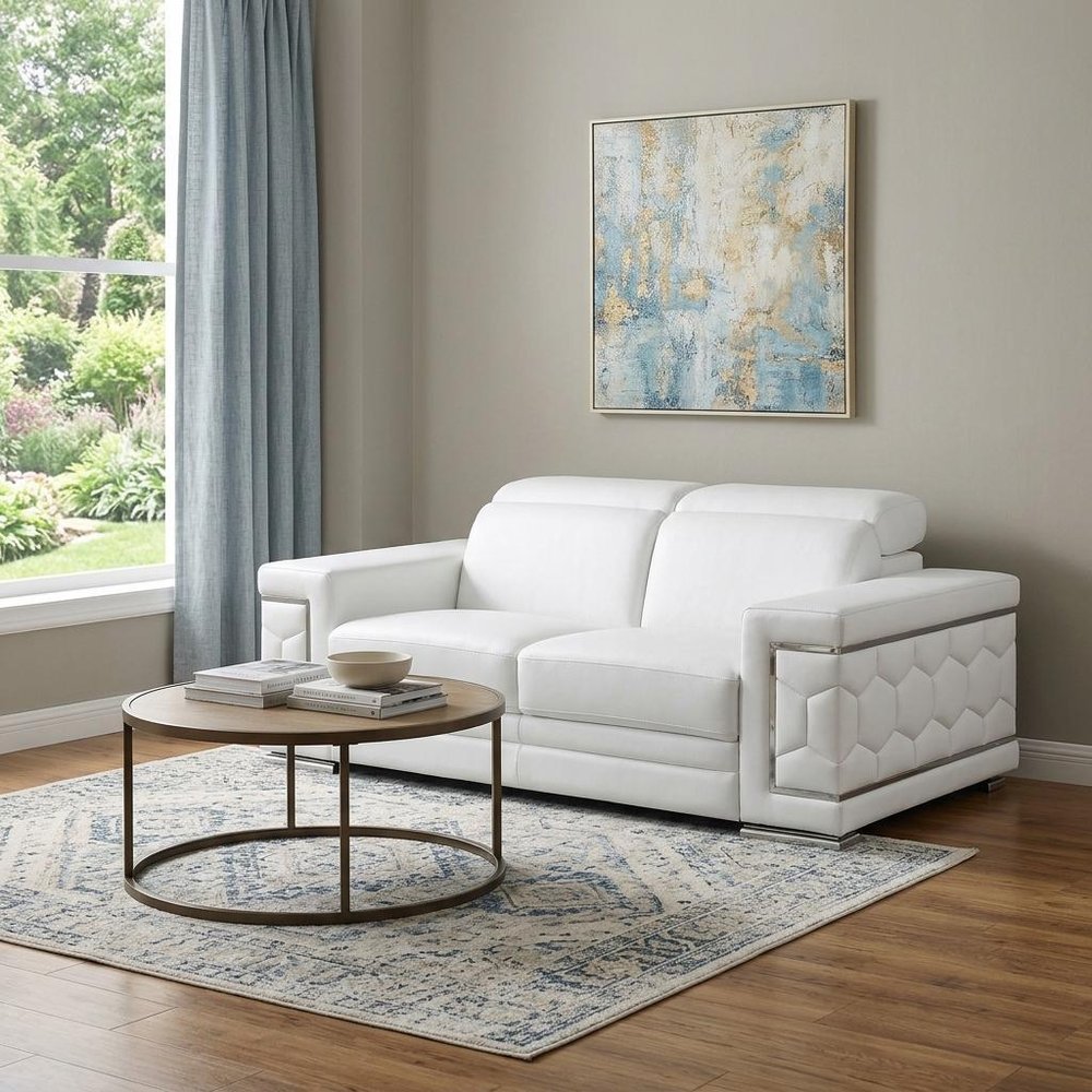 71" White And Silver Genuine Leather Love Seat — view 13