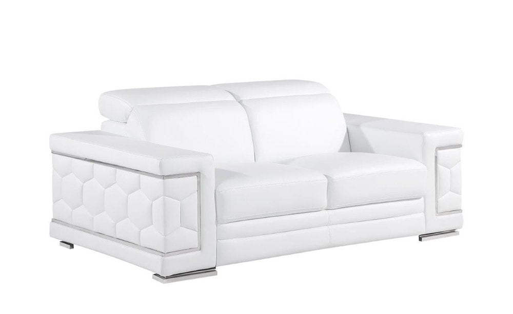71" White And Silver Genuine Leather Love Seat — view 1