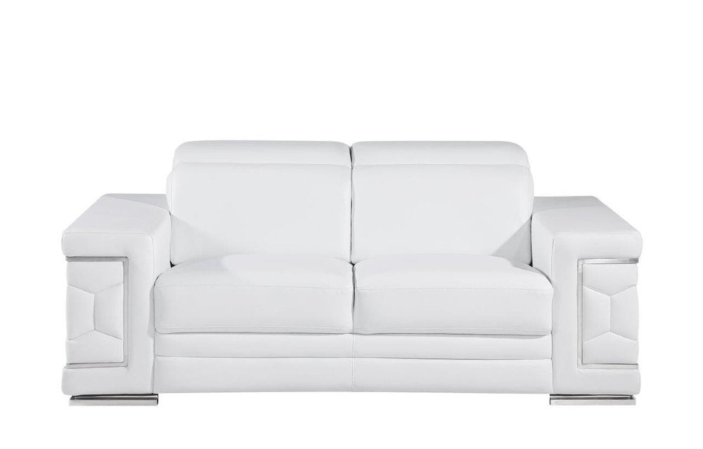 71" White And Silver Genuine Leather Love Seat — view 2