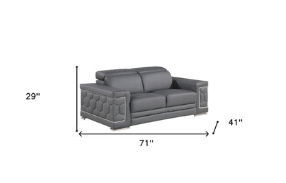 71" Gray And Silver Genuine Leather Loveseat HomeRoots