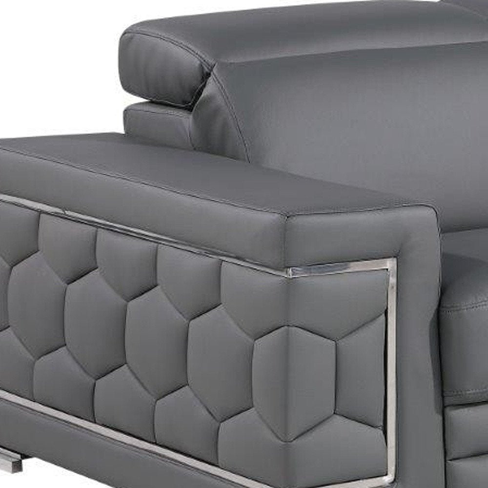 71" Gray And Silver Genuine Leather Loveseat HomeRoots