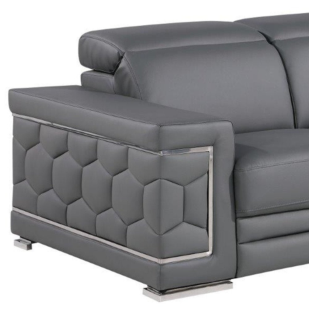 71" Gray And Silver Genuine Leather Loveseat HomeRoots