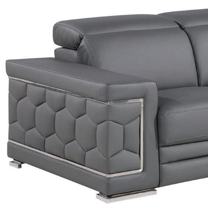 71" Gray And Silver Genuine Leather Loveseat HomeRoots