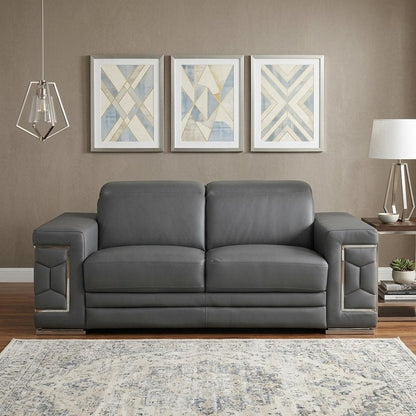71" Gray And Silver Genuine Leather Loveseat HomeRoots