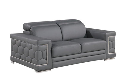 71" Gray And Silver Genuine Leather Loveseat HomeRoots