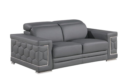 71" Gray And Silver Genuine Leather Loveseat HomeRoots