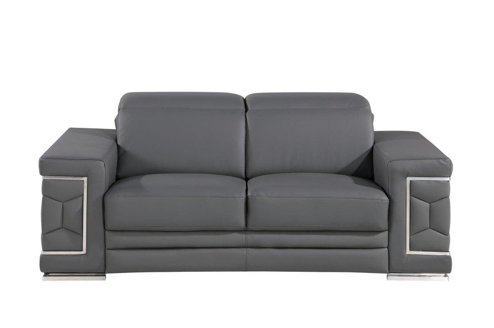 71" Gray And Silver Genuine Leather Loveseat HomeRoots