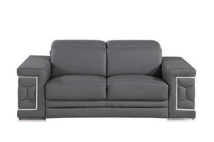 71" Gray And Silver Genuine Leather Loveseat HomeRoots