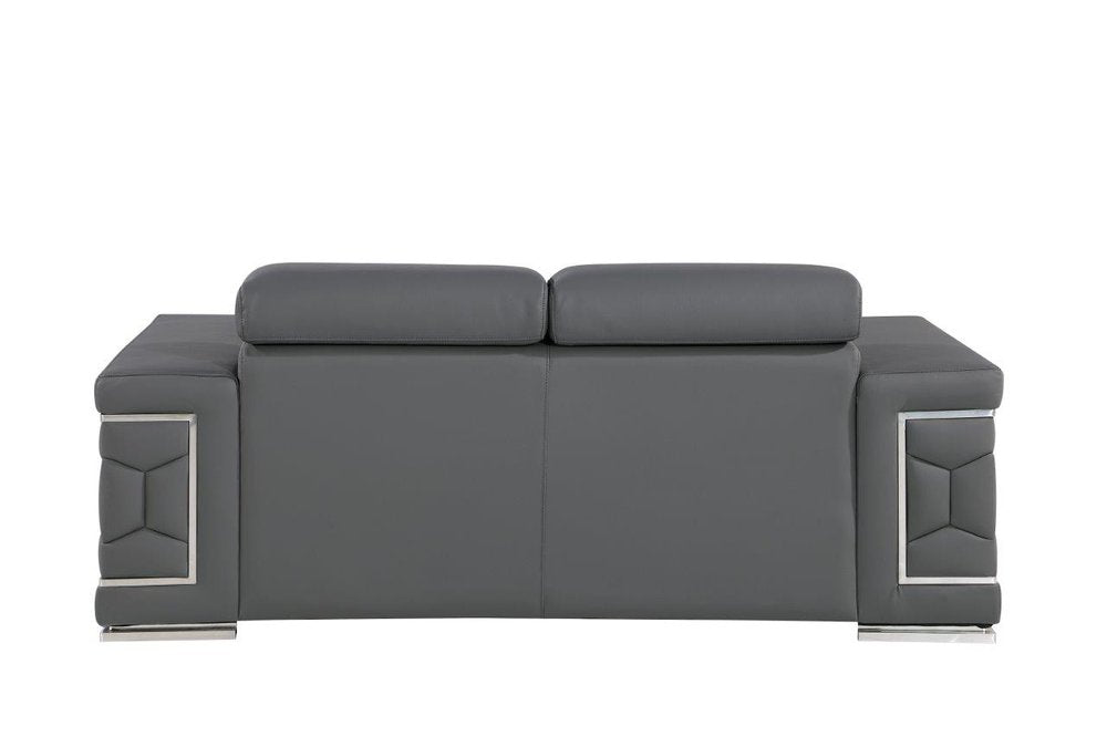 71" Gray And Silver Genuine Leather Loveseat HomeRoots