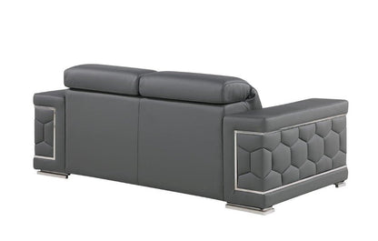 71" Gray And Silver Genuine Leather Loveseat HomeRoots