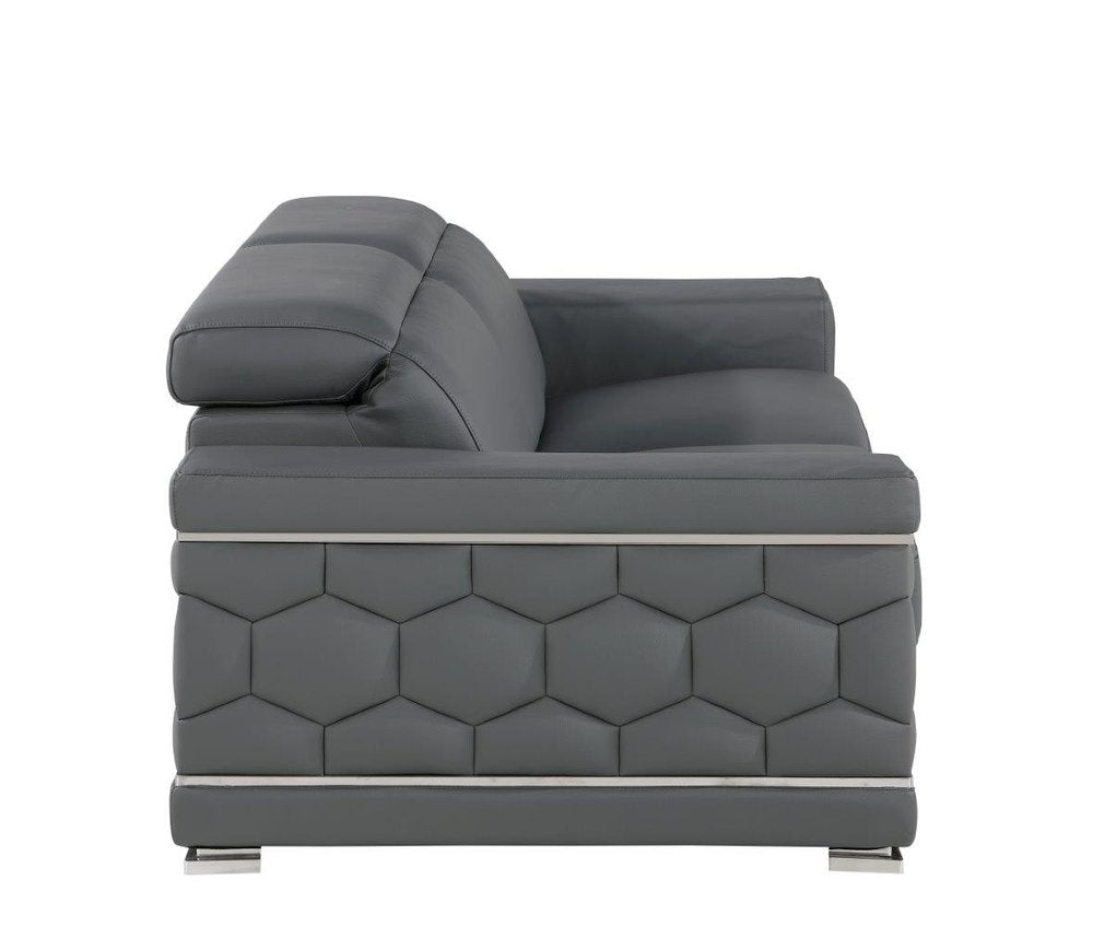 71" Gray And Silver Genuine Leather Loveseat HomeRoots