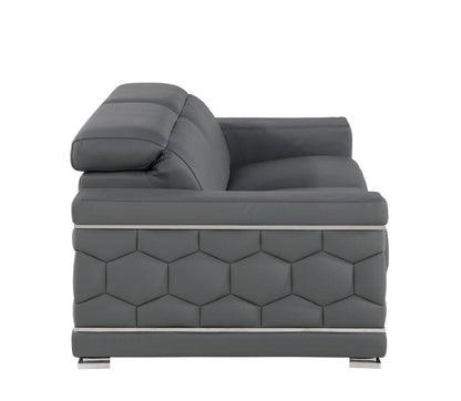 71" Gray And Silver Genuine Leather Loveseat HomeRoots