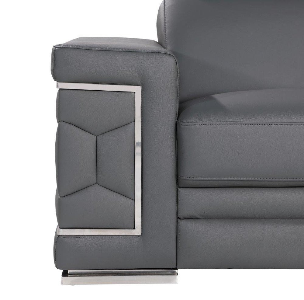 71" Gray And Silver Genuine Leather Loveseat HomeRoots