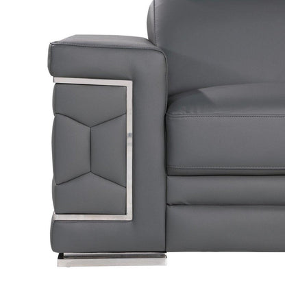 71" Gray And Silver Genuine Leather Loveseat HomeRoots