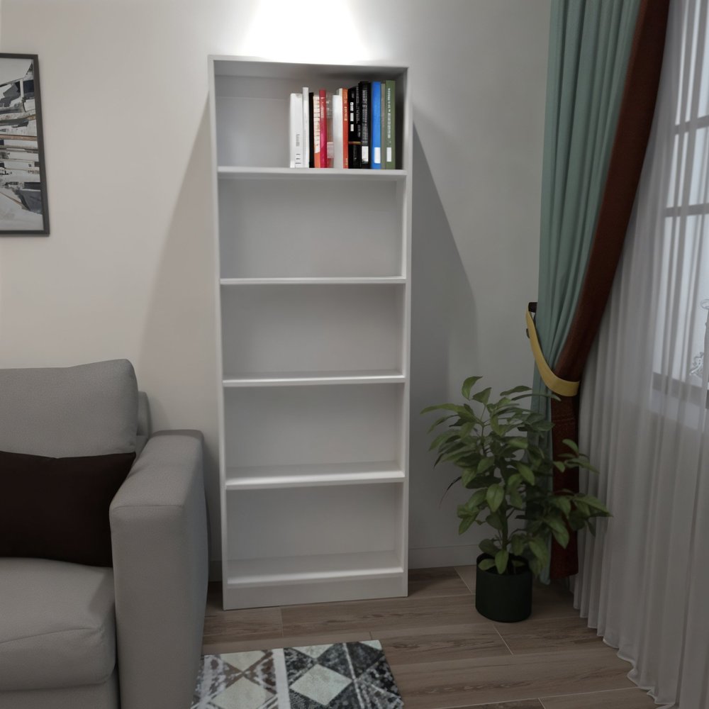71" White Wood Five Tier Bookcase HomeRoots