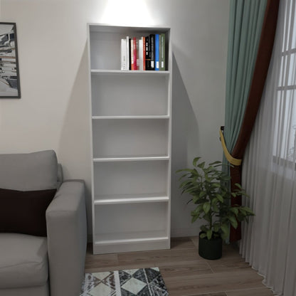 71" White Wood Five Tier Bookcase HomeRoots