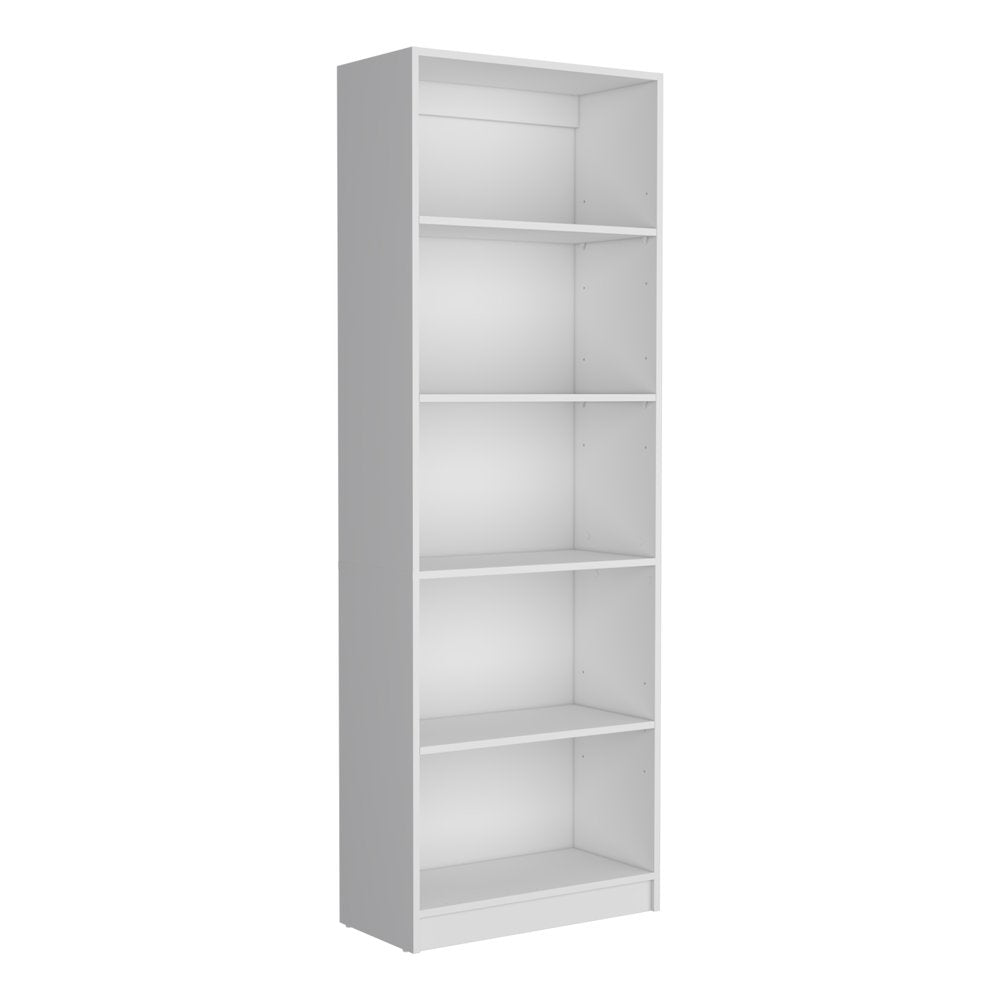 71" White Wood Five Tier Bookcase — view 1