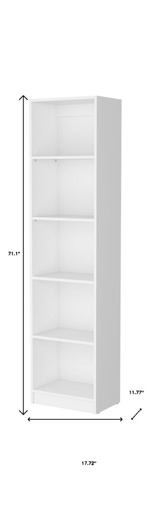 71" White Wood Five Tier Bookcase — view 3