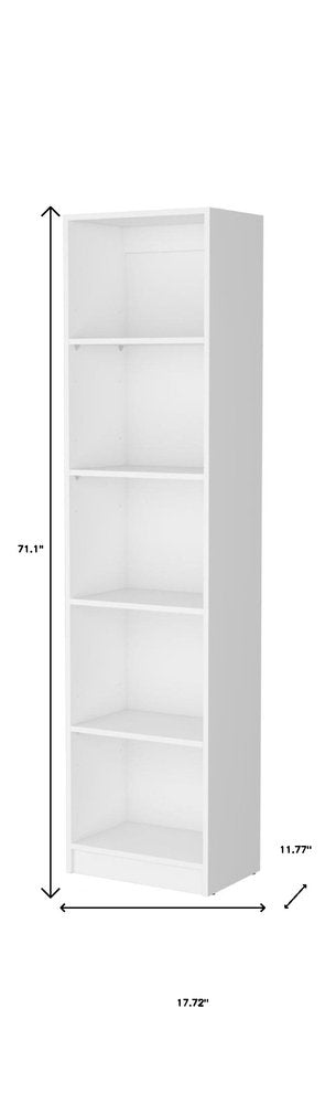 71" White Wood Five Tier Bookcase HomeRoots