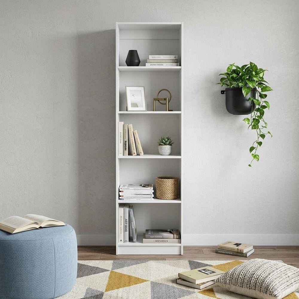 71" White Wood Five Tier Bookcase HomeRoots