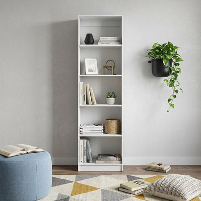 71" White Wood Five Tier Bookcase HomeRoots