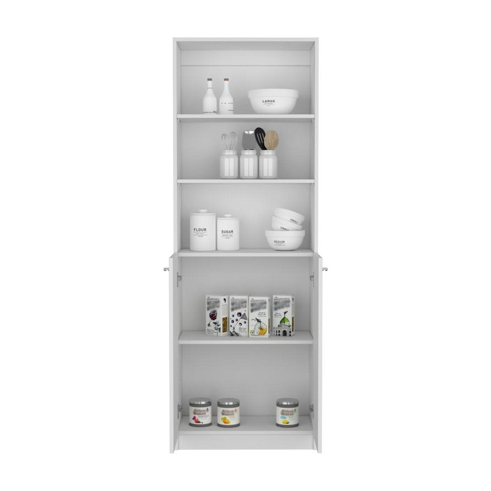 71" White Wood Three Tier Bookcase with Two Doors HomeRoots