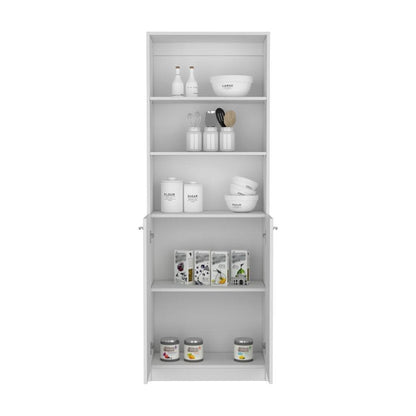 71" White Wood Three Tier Bookcase with Two Doors HomeRoots