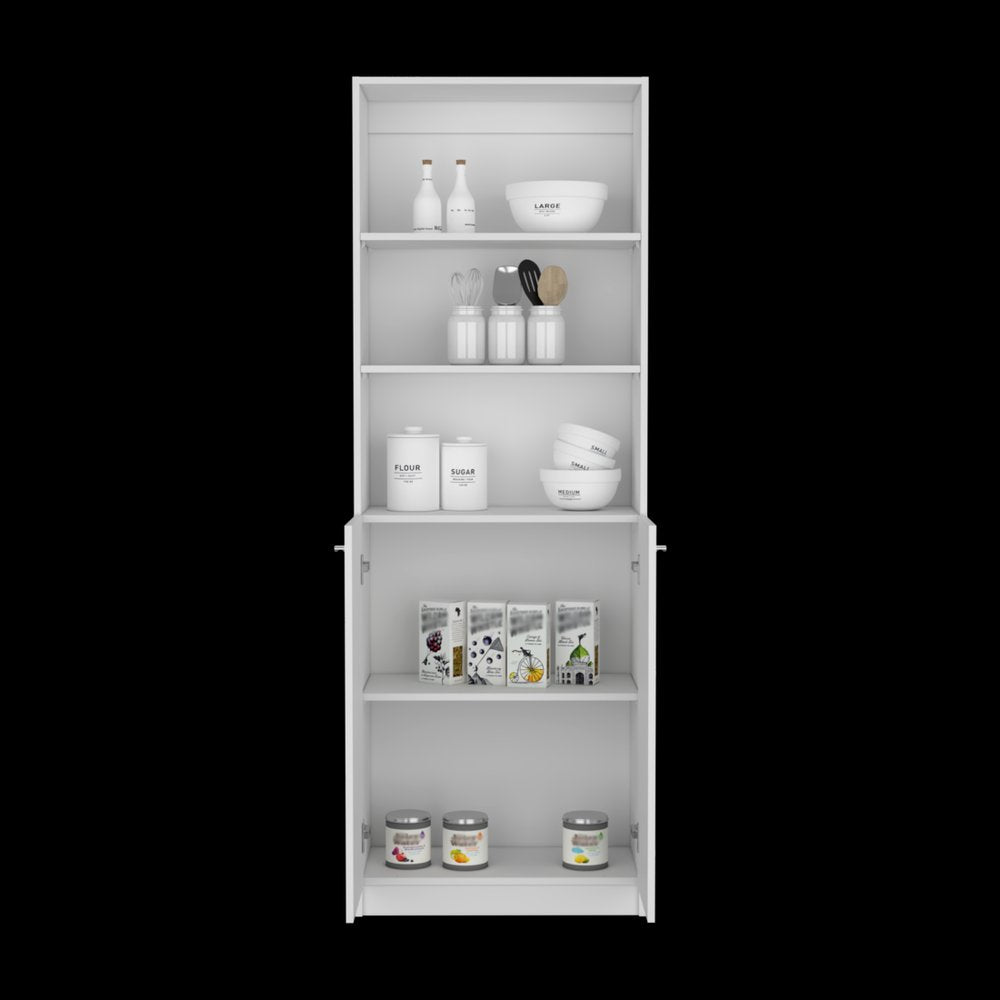 71" White Wood Three Tier Bookcase with Two Doors HomeRoots