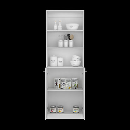 71" White Wood Three Tier Bookcase with Two Doors HomeRoots